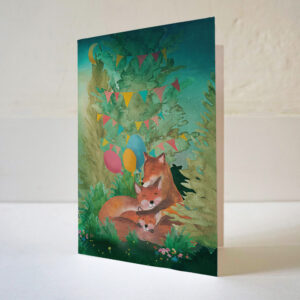 Dubbele kaart gezin vos met envelop