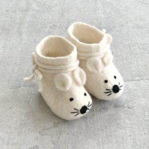 Babyslofjes van vilt - Muis wit